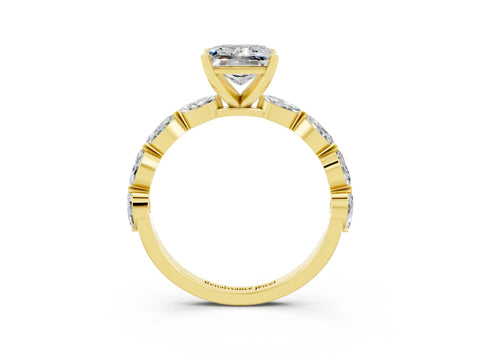 Yellow gold Princess Cut Moissanite Ring with Marquise Side Stones and Prong Setting_3
