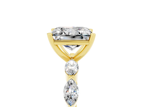 Yellow gold Princess Cut Moissanite Ring with Marquise Side Stones and Prong Setting_5