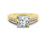 Yellow gold Princess Cut Moissanite Ring with Milgrain Pavé Band and Four-Prong Setting_12