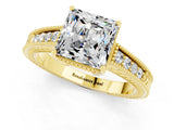 Yellow gold Princess Cut Moissanite Ring with Milgrain Pavé Band and Four-Prong Setting_13