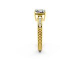 Yellow gold Princess Cut Moissanite Ring with Milgrain Pavé Band and Four-Prong Setting_14