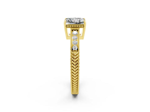 Yellow gold Princess Cut Moissanite Ring with Milgrain Pavé Band and Four-Prong Setting_14
