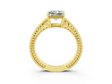Yellow gold Princess Cut Moissanite Ring with Milgrain Pavé Band and Four-Prong Setting_15