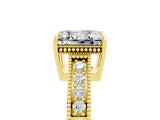 Yellow gold Princess Cut Moissanite Ring with Milgrain Pavé Band and Four-Prong Setting_17