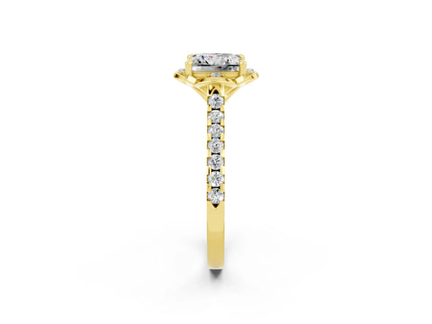 Yellow gold Princess Cut Moissanite Ring with Pavé Band and Floral Prong Setting_2