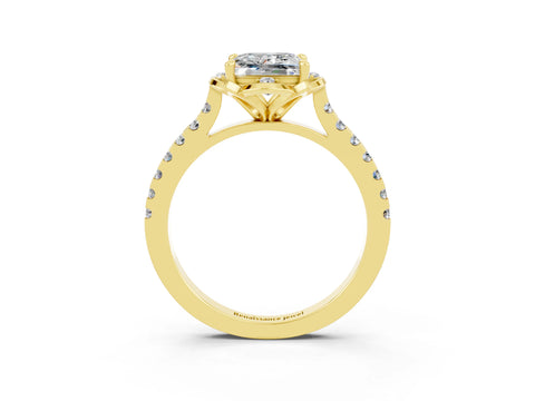 Yellow gold Princess Cut Moissanite Ring with Pavé Band and Floral Prong Setting_3