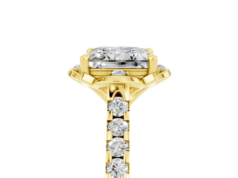 Yellow gold Princess Cut Moissanite Ring with Pavé Band and Floral Prong Setting_5