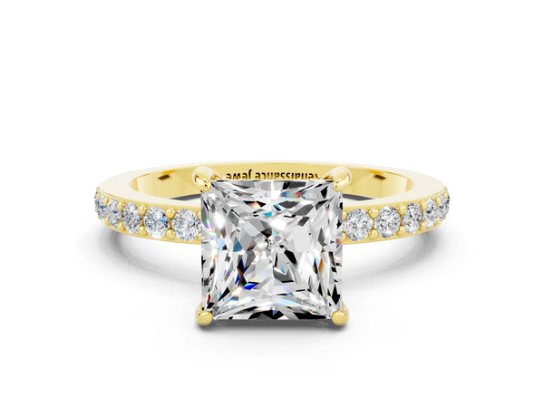 Yellow gold Princess Cut Moissanite Pavé Engagement Ring with Round  Accents and Prong Setting