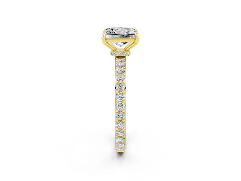 Yellow gold Princess Cut Moissanite Ring with Pavé Band and Four-Prong Setting_2