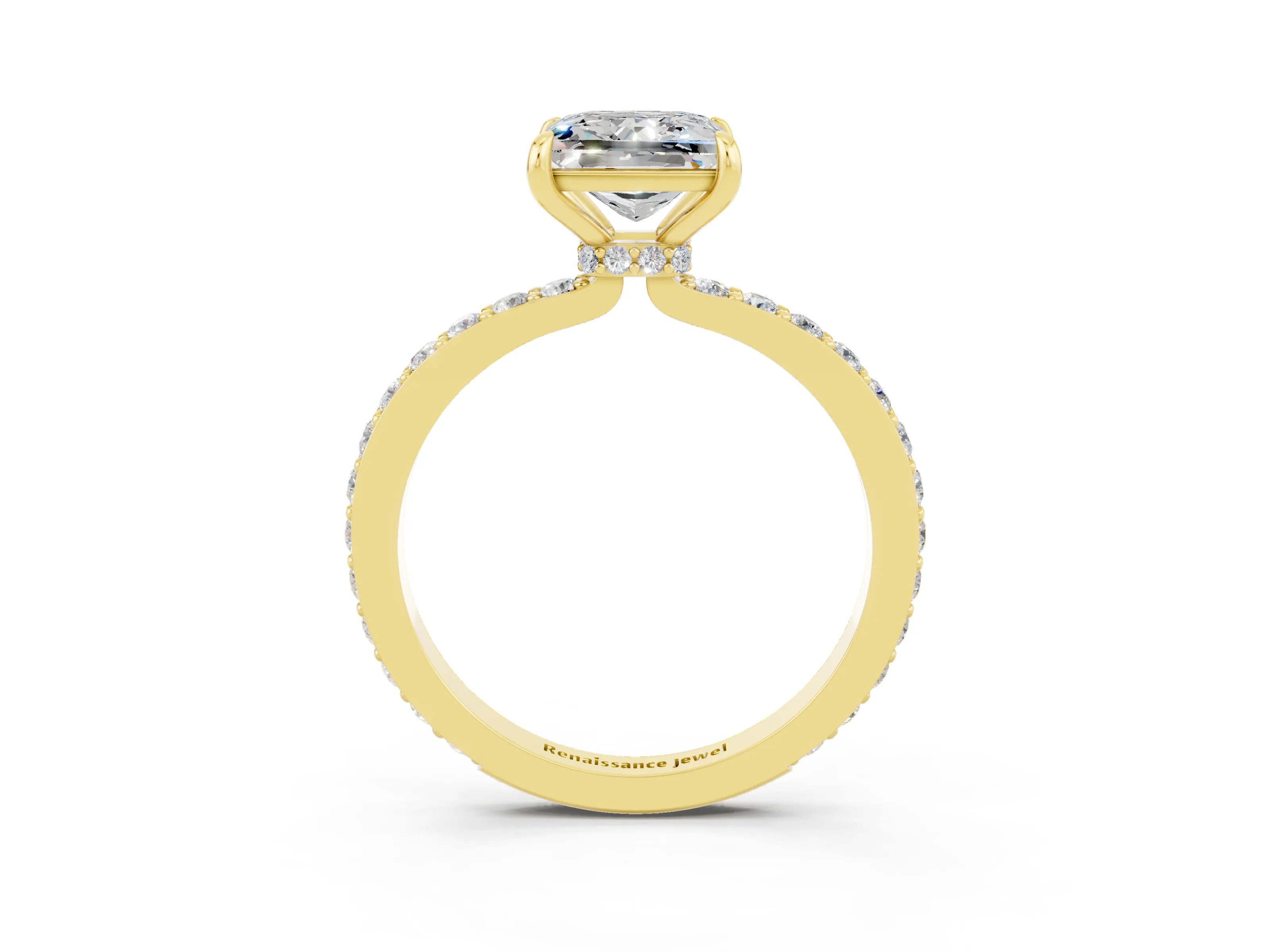 Yellow gold Princess Cut Moissanite Ring with Pavé Band and Four-Prong Setting_3