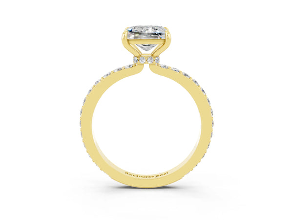 Yellow gold Princess Cut Moissanite Pavé Engagement Ring with Round  Accents and Prong Setting