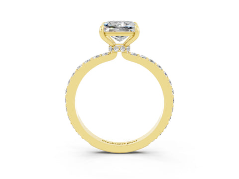 Yellow gold Princess Cut Moissanite Ring with Pavé Band and Four-Prong Setting_3