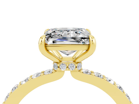 Yellow gold Princess Cut Moissanite Ring with Pavé Band and Four-Prong Setting_4