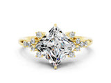 Yellow gold Princess Cut Moissanite Ring with Side Stones and Four-Prong Setting_36