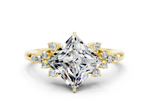 Yellow gold Princess Cut Moissanite Ring with Side Stones and Four-Prong Setting_36