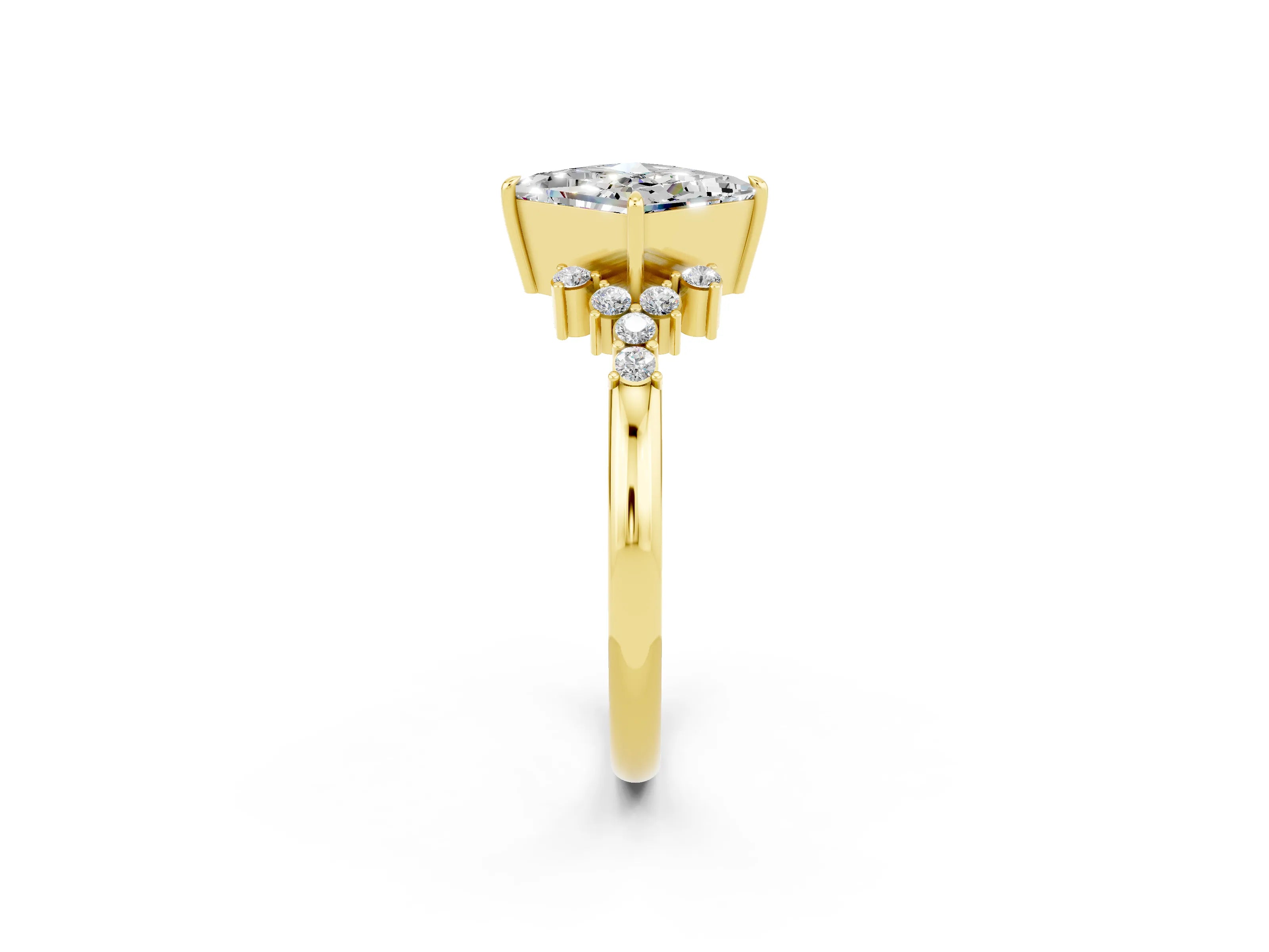 Yellow gold Princess Cut Moissanite Ring with Side Stones and Four-Prong Setting_38