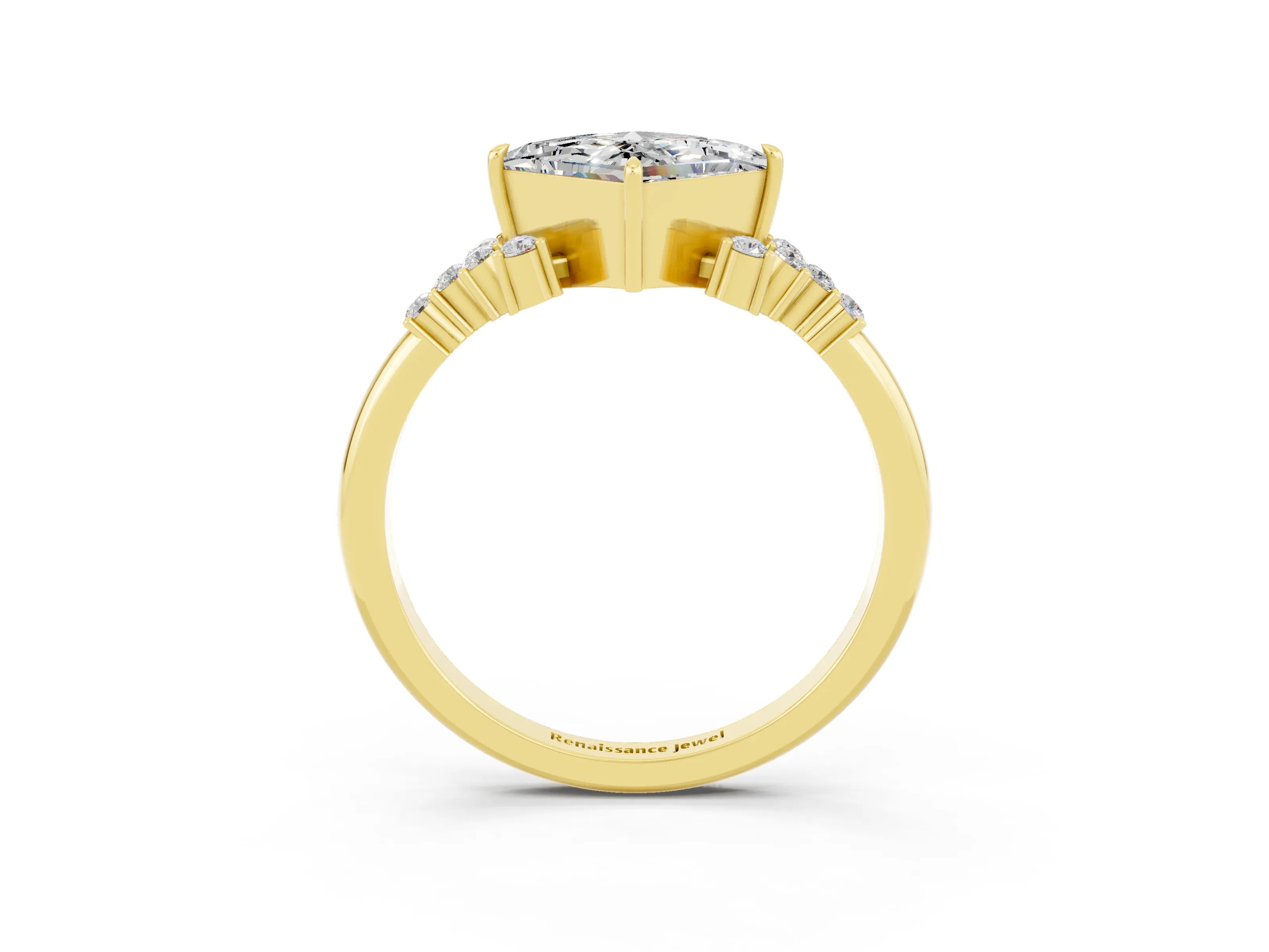 Yellow gold Princess Cut Moissanite Ring with Side Stones and Four-Prong Setting_39