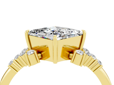 Yellow gold Princess Cut Moissanite Ring with Side Stones and Four-Prong Setting_40