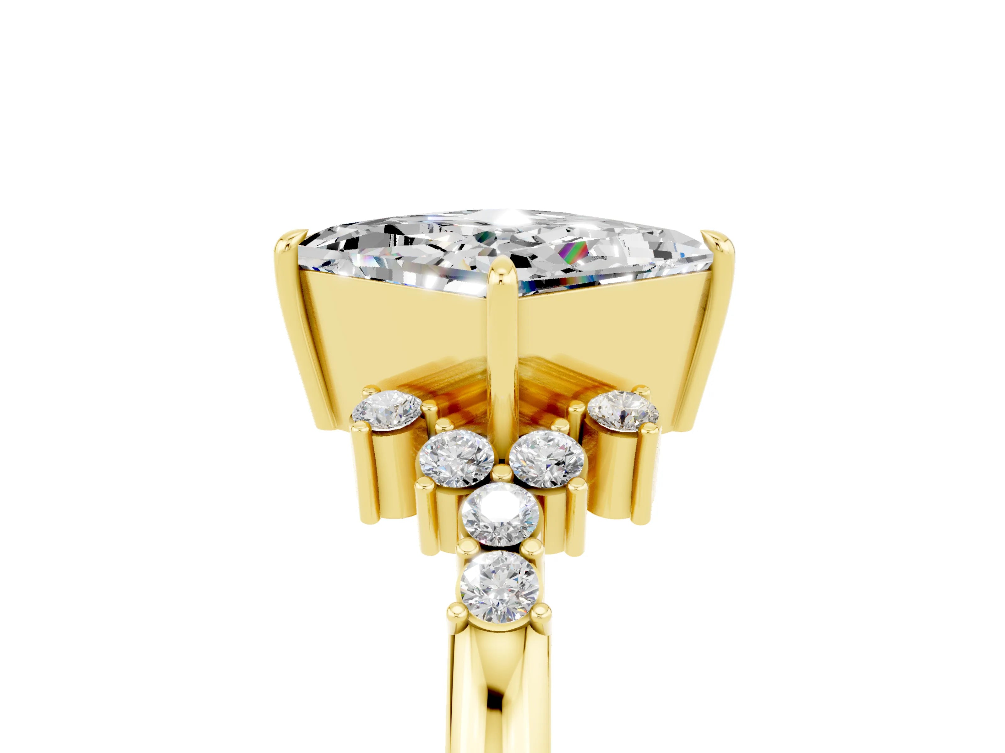 Yellow gold Princess Cut Moissanite Ring with Side Stones and Four-Prong Setting_41