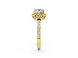 Yellow gold Princess Cut Moissanite Scalloped Halo Engagement Ring with Round Shared Prong Band_14