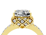 Yellow gold Princess Cut Moissanite Scalloped Halo Engagement Ring with Round Shared Prong Band_16