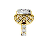 Yellow gold Princess Cut Moissanite Scalloped Halo Engagement Ring with Round Shared Prong Band_17