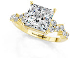 Yellow gold Princess Cut Moissanite Scattered Round Accent Ring with Prong Setting_28