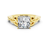 Yellow gold Princess Cut Moissanite Solitaire Celtic Knot Ring with Four-Prong Setting_12