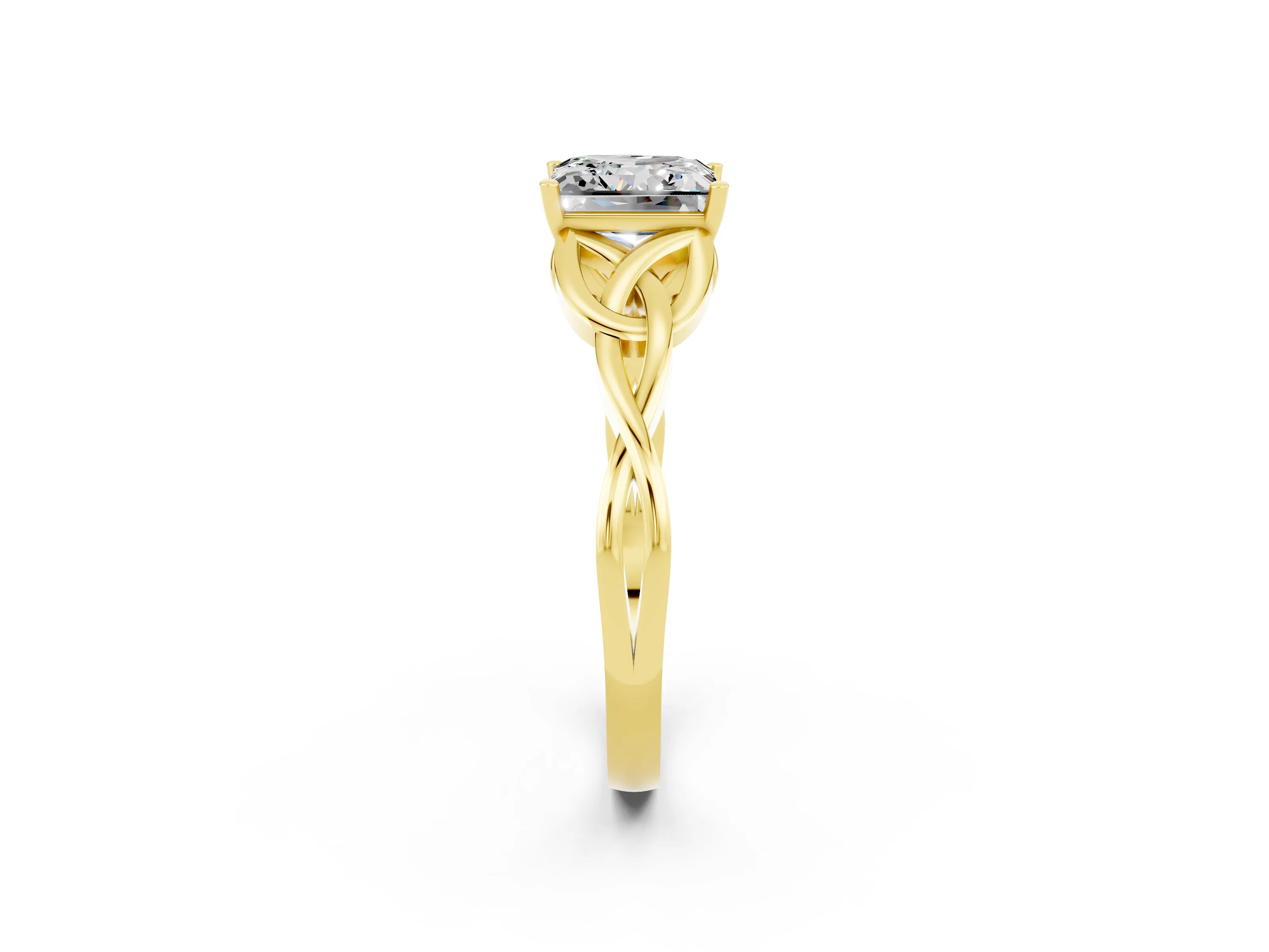 Yellow gold Princess Cut Moissanite Solitaire Celtic Knot Ring with Four-Prong Setting_14