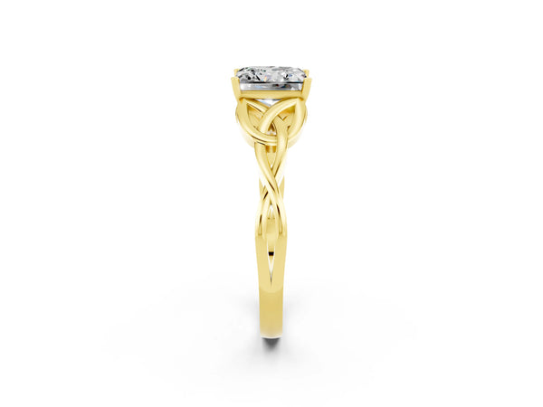 Yellow gold Princess Cut Moissanite Solitaire Celtic Knot Ring with Four-Prong Setting