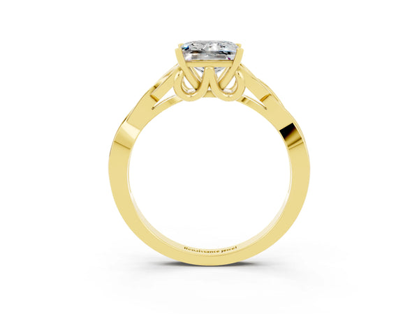 Yellow gold Princess Cut Moissanite Solitaire Celtic Knot Ring with Four-Prong Setting
