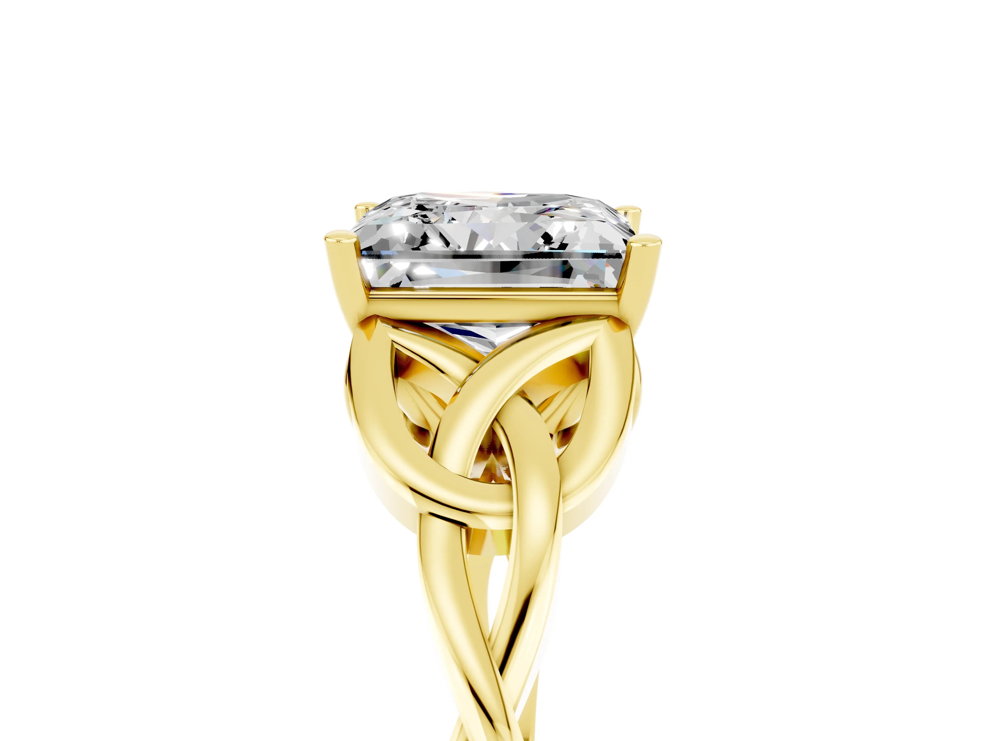 Yellow gold Princess Cut Moissanite Solitaire Celtic Knot Ring with Four-Prong Setting_17