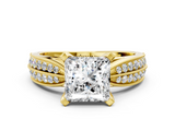 Yellow gold Princess Cut Moissanite   Solitaire Diamond Ring with Milgrain Pavé Band and Four-Prong Setting_34