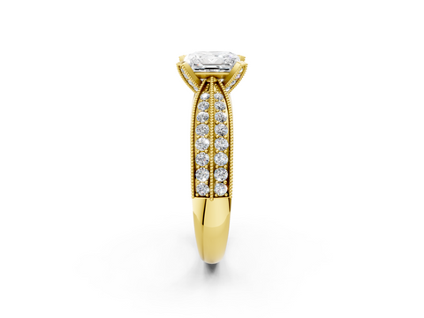 Yellow gold Princess Cut Moissanite   Solitaire Diamond Ring with Milgrain Pavé Band and Four-Prong Setting_36