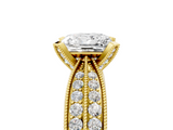 Yellow gold Princess Cut Moissanite   Solitaire Diamond Ring with Milgrain Pavé Band and Four-Prong Setting_39