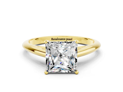 Yellow gold Princess Cut Moissanite Solitaire Engagement Ring with Cathedral Setting and Four-Prong Mount_12