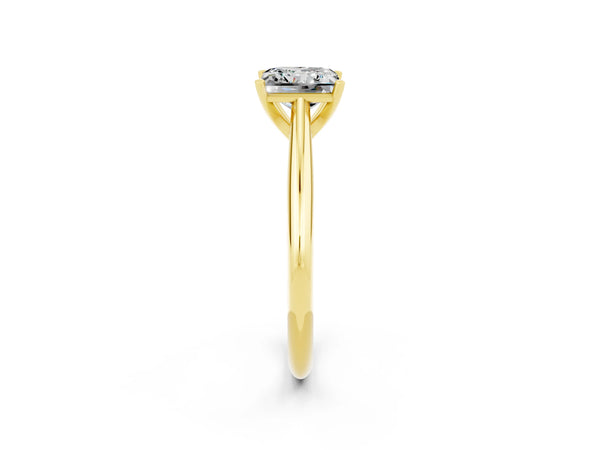 Yellow gold Princess Cut Moissanite Solitaire Engagement Ring with Cathedral Setting and Four-Prong Mount