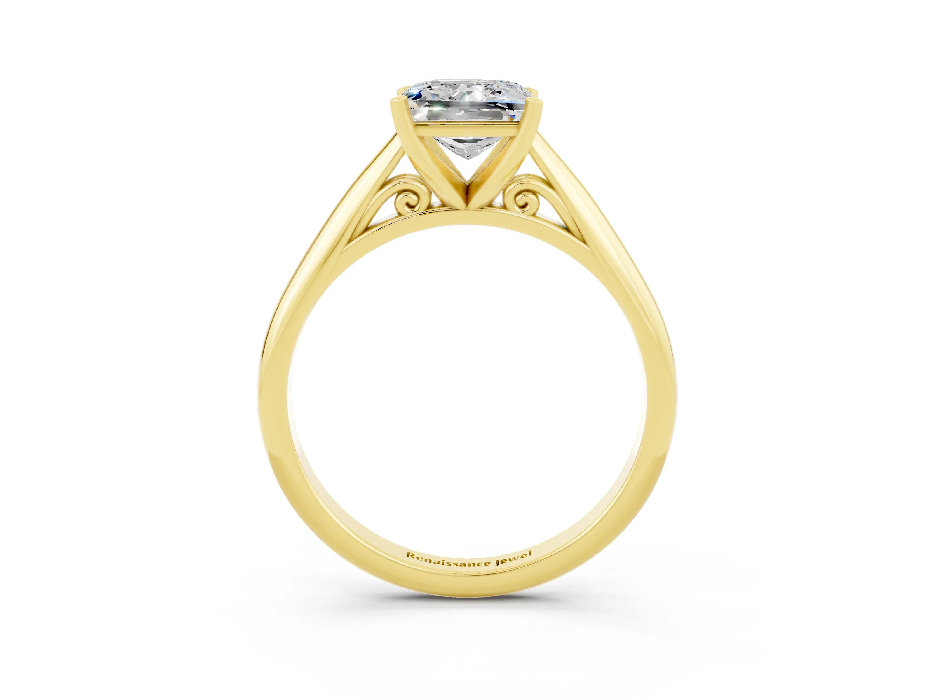 Yellow gold Princess Cut Moissanite Solitaire Engagement Ring with Cathedral Setting and Four-Prong Mount_15