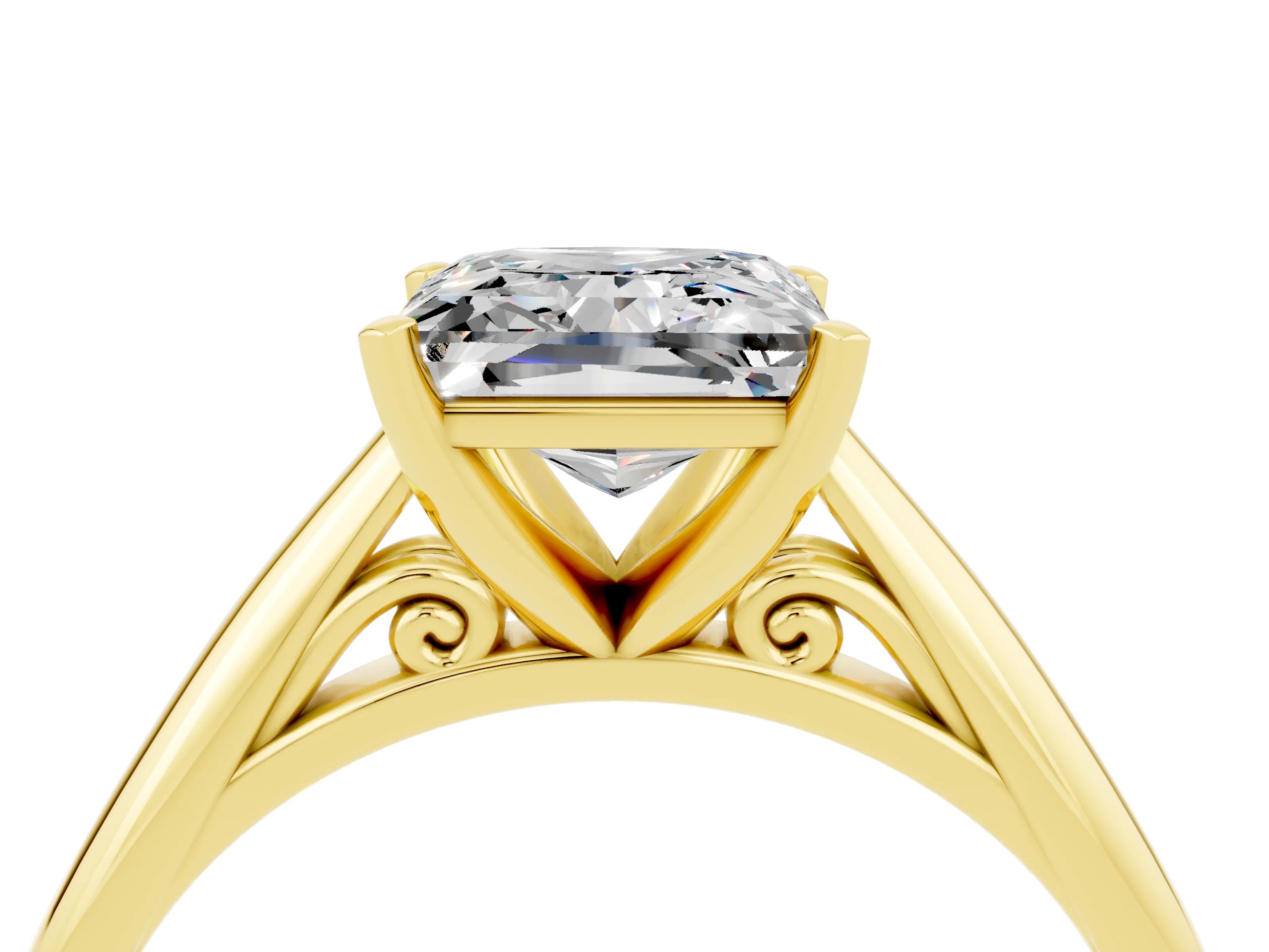 Yellow gold Princess Cut Moissanite Solitaire Engagement Ring with Cathedral Setting and Four-Prong Mount_16