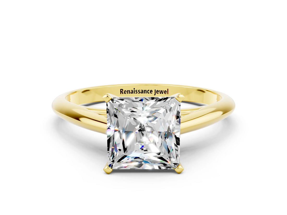 Yellow gold Princess Cut Moissanite Solitaire Engagement Ring with Cathedral Setting and Four-Prong Mount_84