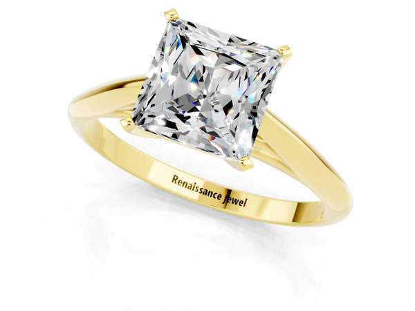 Yellow Gold Princess Cut Moissanite Solitaire Cathedral Engagement Ring with Arched Shoulders