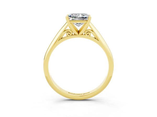 Yellow Gold Princess Cut Moissanite Solitaire Cathedral Engagement Ring with Arched Shoulders