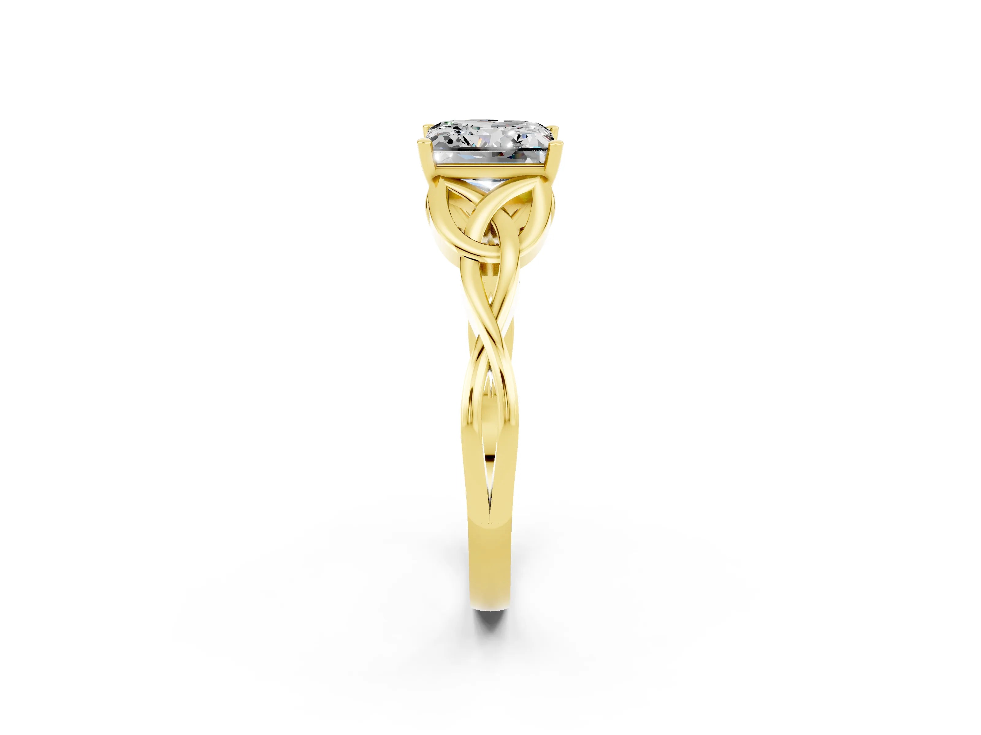 Yellow gold Princess Cut Moissanite Solitaire Engagement Ring with Celtic Knot Band and Four-Prong Setting_2
