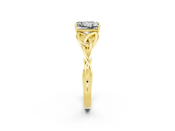 Yellow gold Princess Cut Moissanite Solitaire Engagement Ring with Celtic Knot Band and Four-Prong Setting