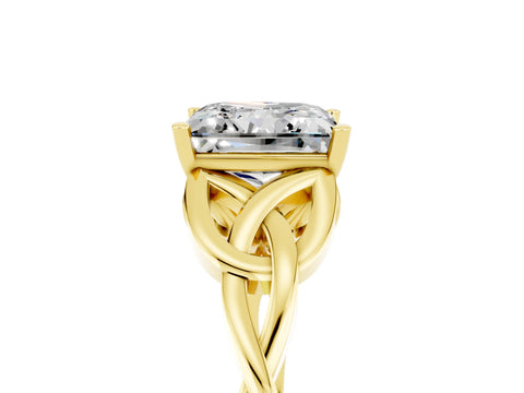 Yellow gold Princess Cut Moissanite Solitaire Engagement Ring with Celtic Knot Band and Four-Prong Setting_5