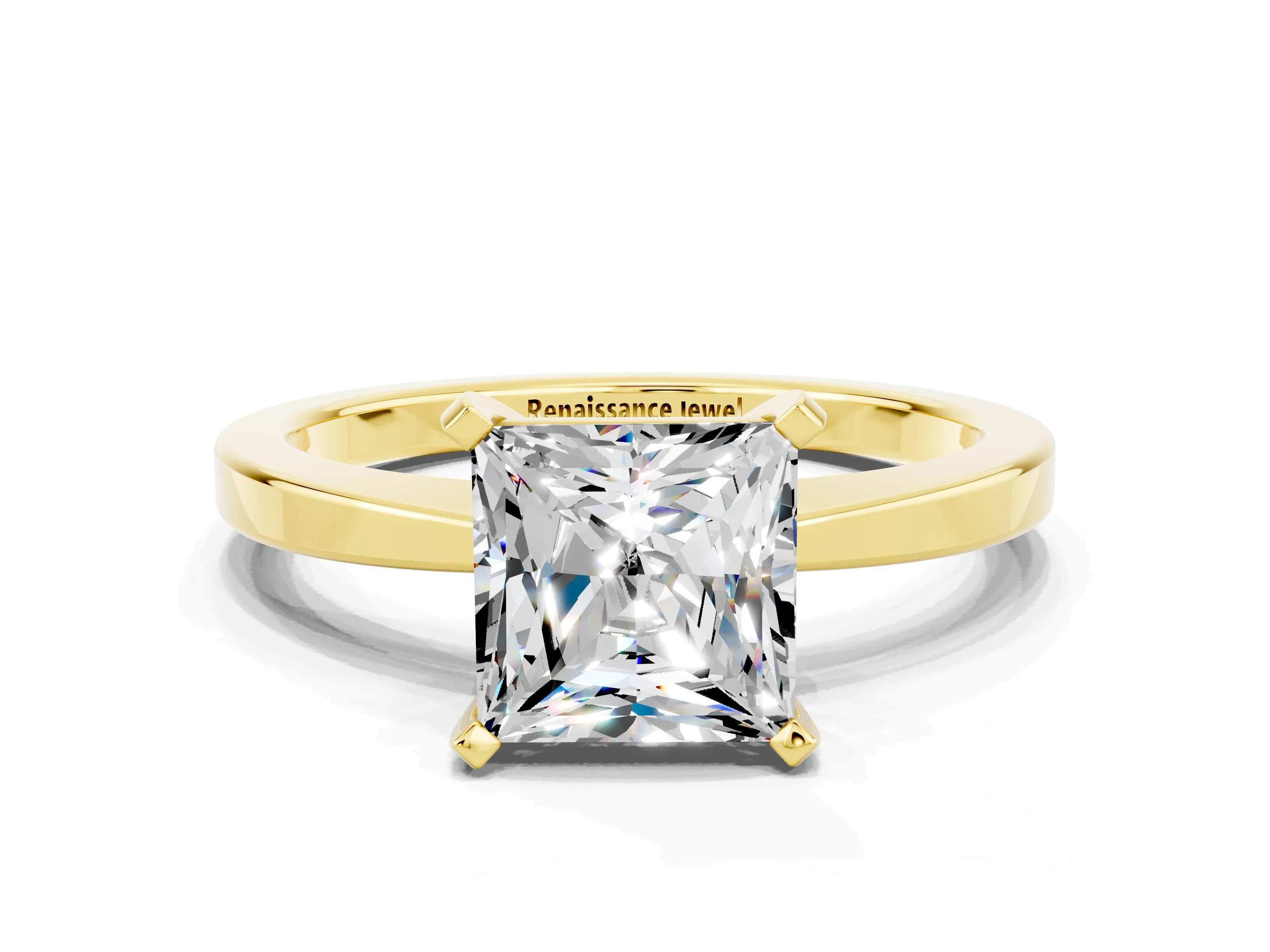 Yellow gold Princess Cut Moissanite Solitaire Engagement Ring with Classic Band and Four-Prong Setting_24