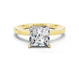 Yellow gold Princess Cut Moissanite Solitaire Engagement Ring with Classic Band and Four-Prong Setting_24