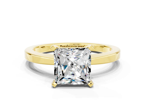 Yellow gold Princess Cut Moissanite Solitaire Engagement Ring with Classic Band and Four-Prong Setting_24