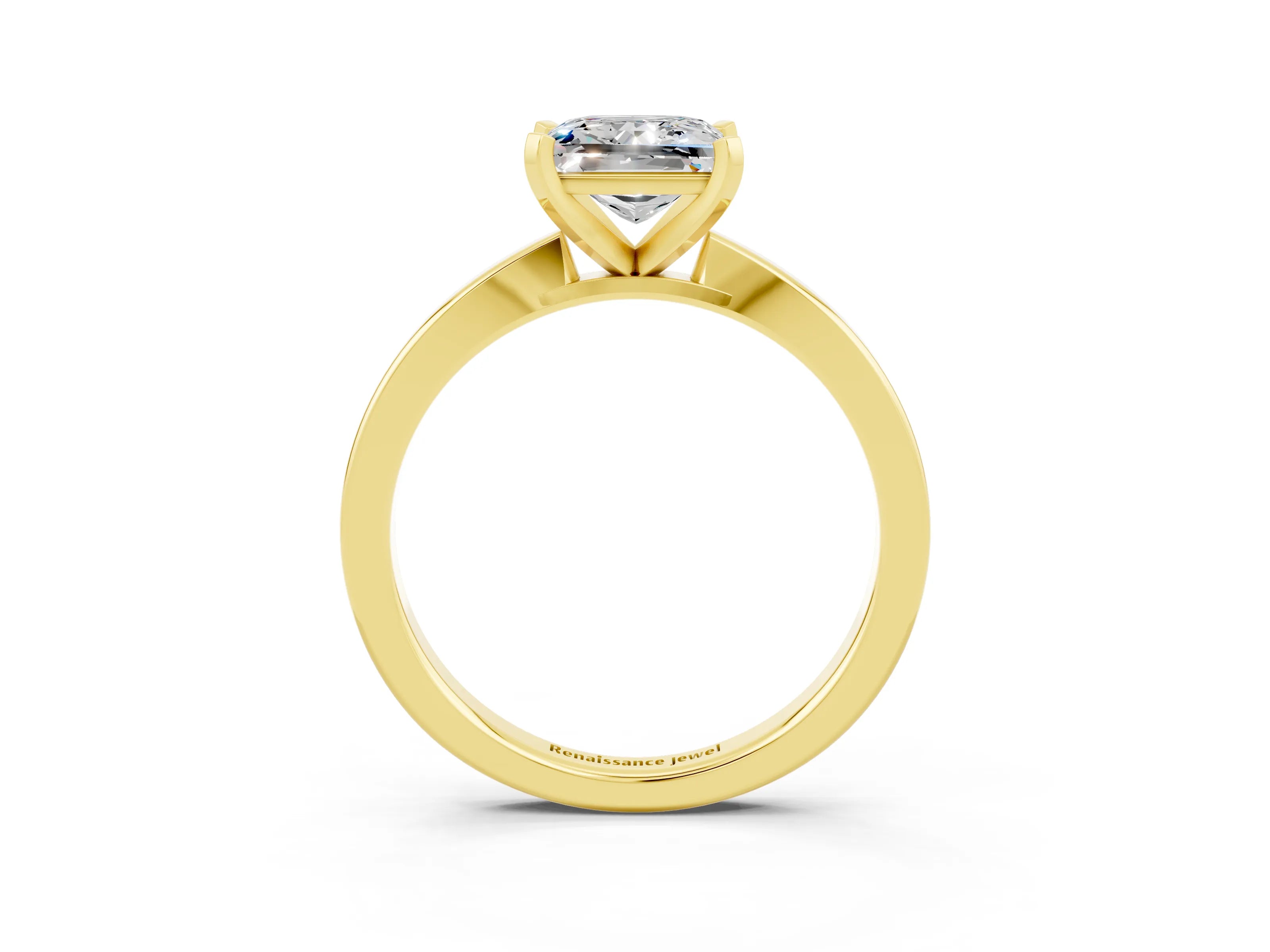 Yellow gold Princess Cut Moissanite Solitaire Engagement Ring with Classic Band and Four-Prong Setting_27