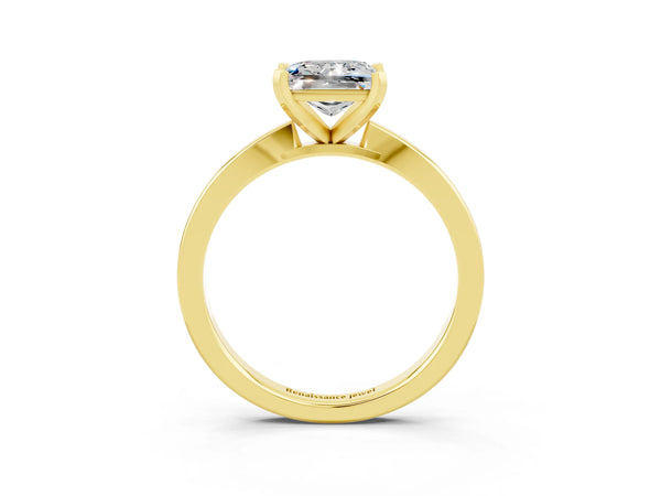 Yellow gold Princess Cut Moissanite Solitaire Engagement Ring with Classic Band and Four-Prong Setting